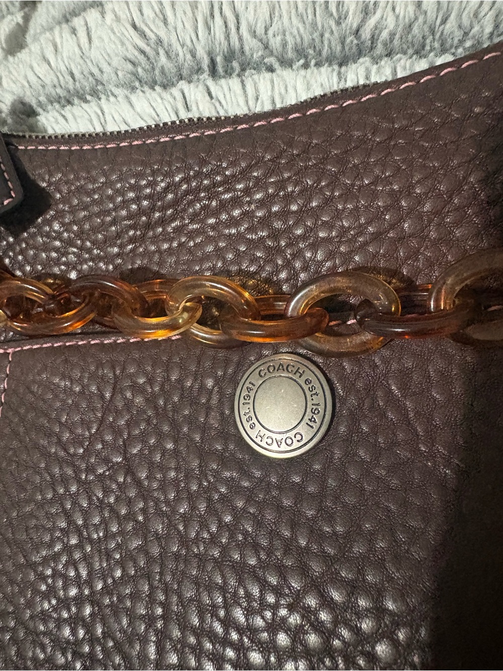 Coach Brown Pebbled Leather Shoulder Bag with Tortoiseshell Chain - Picture 2 of 3